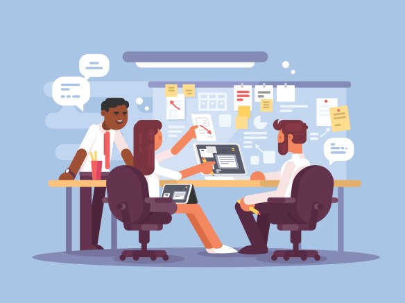 Three professionals planning a content project (illustration)