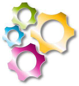 Set of colorful gears that interlock with each other.